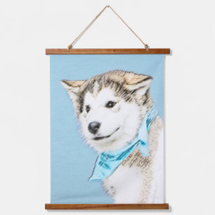 Tapiz Con Marco De Madera Pintura siberiana Husky de pipa - Arte original de