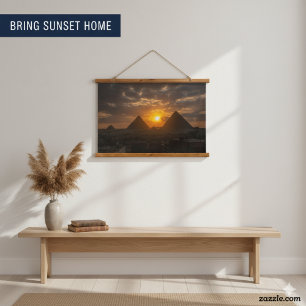 Tapiz Con Marco De Madera Pirámides en Giza Sunset Glow