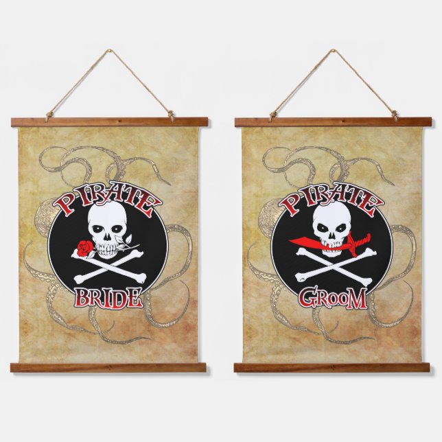 Tapiz Con Marco De Madera Pirate Bride y Groom Set (Doble)
