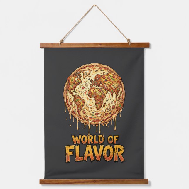 Tapiz Con Marco De Madera Planeta de Sobrepeso de Pizza (Anverso)