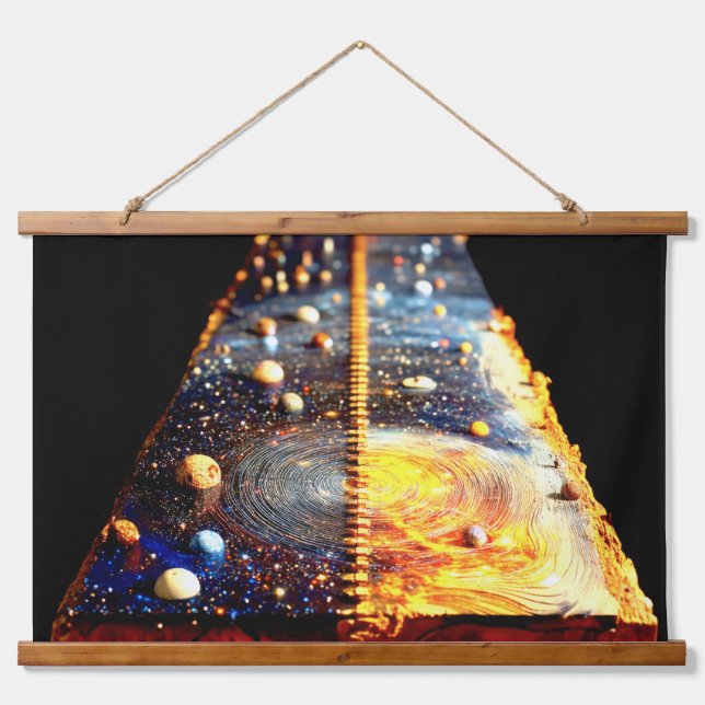 Tapiz Con Marco De Madera Planetas incrustados (Anverso )