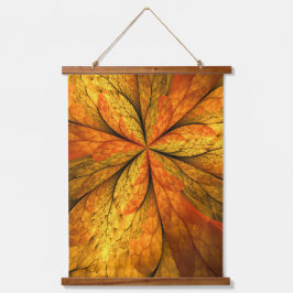 Tapiz Con Marco De Madera Planta de otoño, hoja de arte fractal abstracta mo
