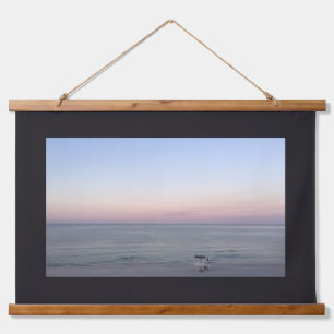 Tapiz Con Marco De Madera Playa Océano Azul Rosa