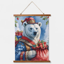 Tapiz Con Marco De Madera Polar Bear Santa Christmas Design