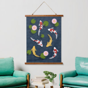 Tapiz Con Marco De Madera Pond Koi Fish
