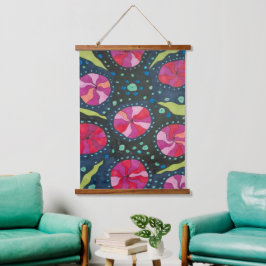 Tapiz Con Marco De Madera Pop cósmico rosa y azul