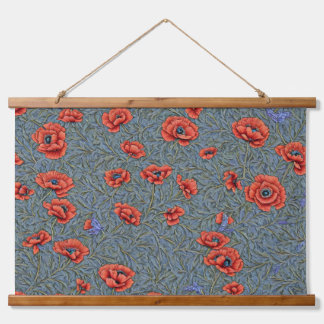 Tapiz Con Marco De Madera Poppies Blue Butterflies
