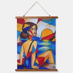 Tapiz Con Marco De Madera Por el Mar - Pintura Cubista