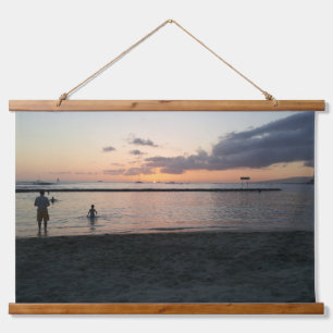 Tapiz Con Marco De Madera Por la noche Sunset Tropical Beach Waikiki Oahu Ha