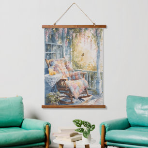 Tapiz Con Marco De Madera Porche Acogedor con Encanto de Colcha y Limonada