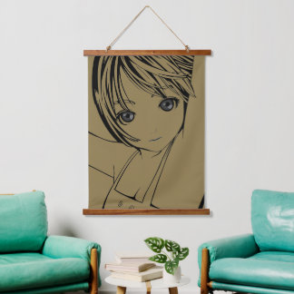 Tapiz Con Marco De Madera Posavasos de Bebida de Chica Anime Cuadrado Blanco