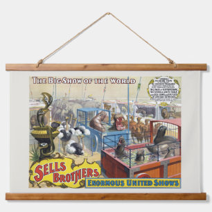 Tapiz Con Marco De Madera Poster Circular Que Muestra Animales Silvestres En
