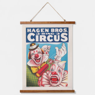 Tapiz Con Marco De Madera Poster Circus Mostrando Rostros De Payaso Y Cracke