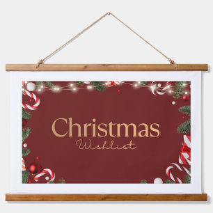 Tapiz Con Marco De Madera Póster colgante de lista de Navidad Festivo H