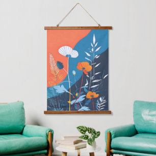 Tapiz Con Marco De Madera Póster de flores abstractas y vívidas