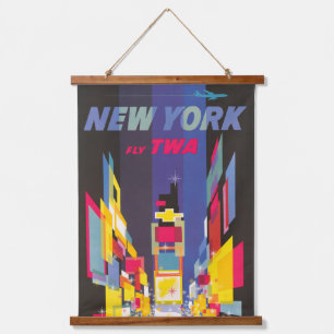 Tapiz Con Marco De Madera Poster de Viajes Vintage, Fly Twa, Nueva York