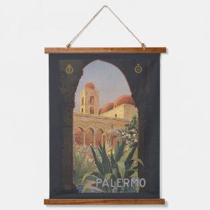 Tapiz Con Marco De Madera Poster De Viajes Vintage Para Palermo, Italia.