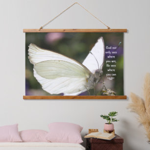 Tapiz Con Marco De Madera Póster Mariposa Blanca Primer Plano que Dice Crist