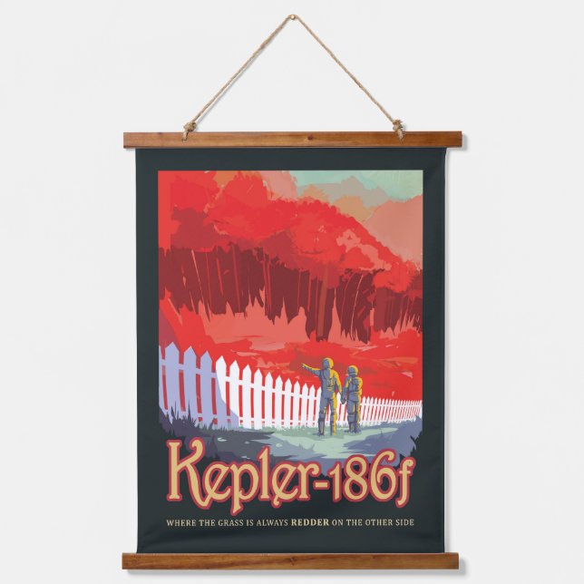 Tapiz Con Marco De Madera Poster Retro Espacial De Kepler-186f. (Anverso)