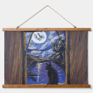 Tapiz Con Marco De Madera Premio Acrílico - Ventana a la luz de la luna - ob