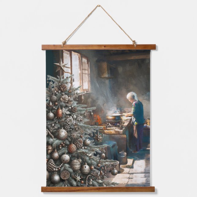 TAPIZ CON MARCO DE MADERA PREPARING FOR CHRISTMAS DINNER (Anverso)