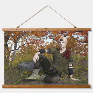Tapiz Con Marco De Madera Príncipe del Bosque de Fantasía de Otoño Retrato