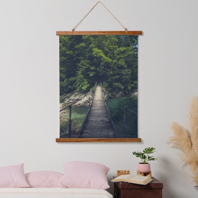 Tapiz Con Marco De Madera Puente suspensivo simple sobre el río Idrijca, Slo (Dormitorio)