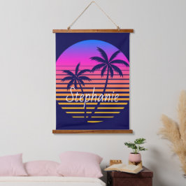 Tapiz Con Marco De Madera Puesta de sol retro personalizada   