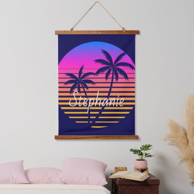 Tapiz Con Marco De Madera Puesta de sol retro personalizada    (Dormitorio)