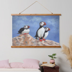 Tapiz Con Marco De Madera Puffin Trio