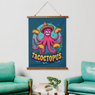 Tapiz Con Marco De Madera Pulpo de Dibujos Animados de Taco Divertido Juego