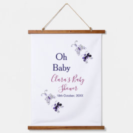 Tapiz Con Marco De Madera Púrpura mariposa rosa ducha de bebé oh bebé modern