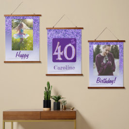 Tapiz Con Marco De Madera Purpurina morado decorativo 2 fotos 40 cumpleaños