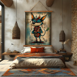 Tapiz Con Marco De Madera Quirky Abstract Dog Character Art