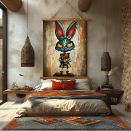 Tapiz Con Marco De Madera Quirky Abstract Rabbit Character Art