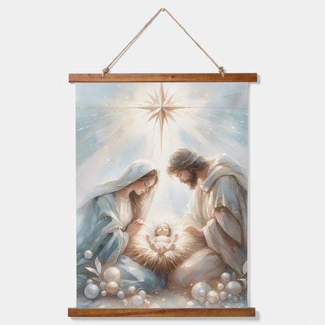 Tapiz Con Marco De Madera Radiant Holy Family Nativity Scene (Anverso)