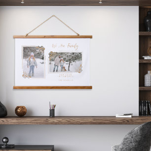 Tapiz Con Marco De Madera Ramas Minimalistas de oro de White Fancy 2 Fotos