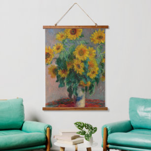 Tapiz Con Marco De Madera Ramo de girasoles por Claude Monet