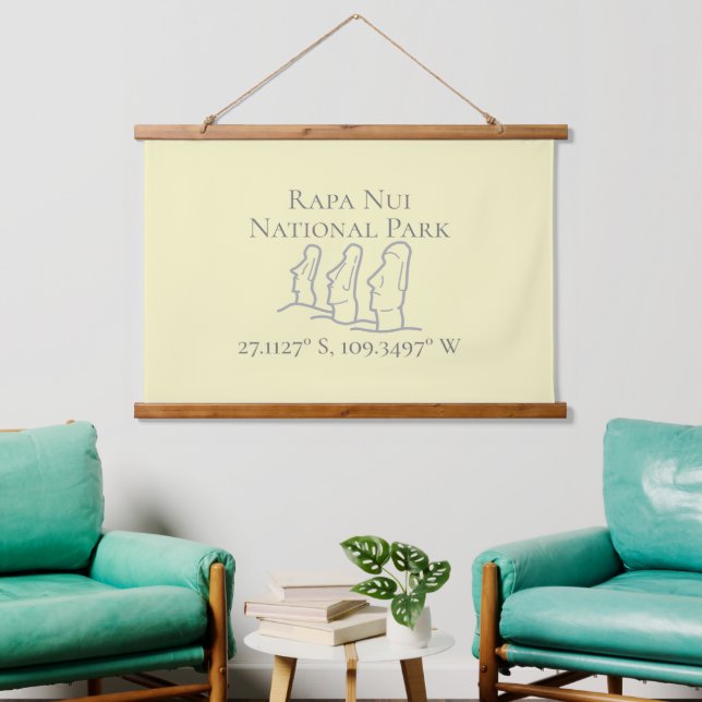 Tapiz Con Marco De Madera Rapa Nui Latitude y longitud (Sala de estar)
