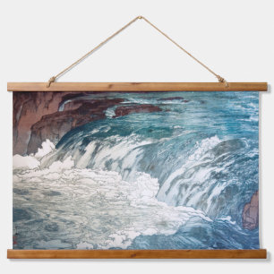 Tapiz Con Marco De Madera Rápidos, Hiroshi Yoshida, Grabado en madera