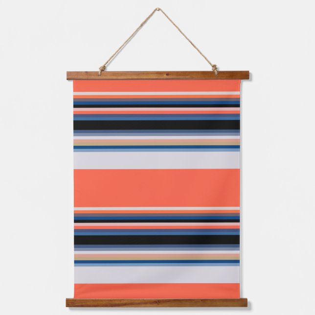Tapiz Con Marco De Madera Rayas azules de naranja suave (Anverso)
