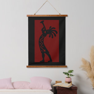 Tapiz Con Marco De Madera Red Southwestern Kokopelli