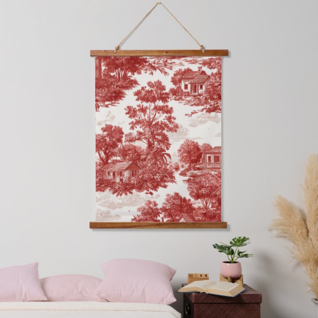 Tapiz Con Marco De Madera Red Toile Countryside Scene (8) (Dormitorio)