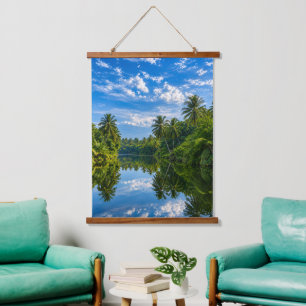 Tapiz Con Marco De Madera Reflejos del río espejo tropical