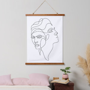 Tapiz Con Marco De Madera Reflejos Internos – Arte Lineal Minimalista de Dob