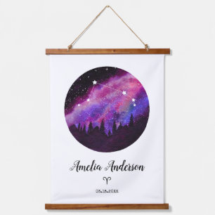 Tapiz Con Marco De Madera Regalo de signo zodiacal Aries constelación rosa