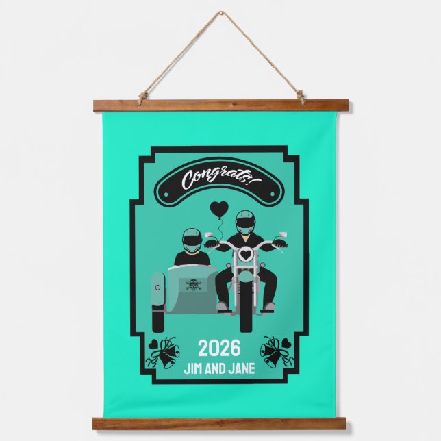 Tapiz Con Marco De Madera Regalos De Boda De Motocicleta Para Pareja (Anverso)