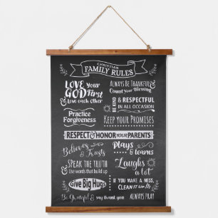 Tapiz Con Marco De Madera Reglas familiares - Valores cristianos para vivir 