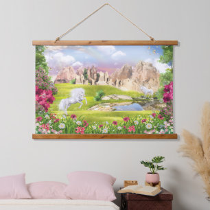 Tapiz Con Marco De Madera Reino Mágico del Unicornio – Paisaje de Castillo d