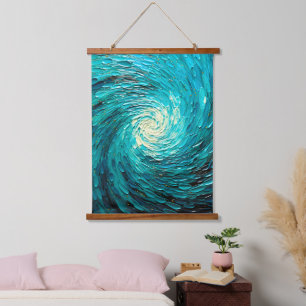 Tapiz Con Marco De Madera Remolino abstracto de océano turquesa